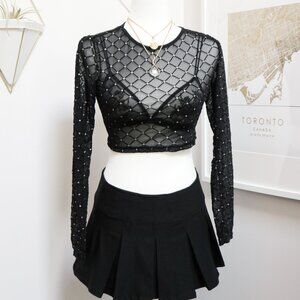 Sheer Black Glitter Grid Crop Top 🕸️ SHEIN